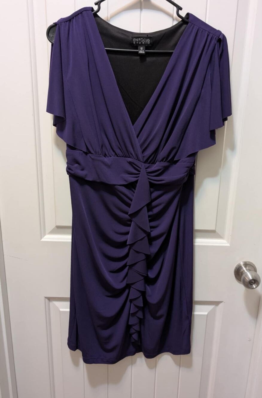 Enfocus Studio Purple Slit Sleeves Size 12 Cocktail Dress Work Spring Slimming